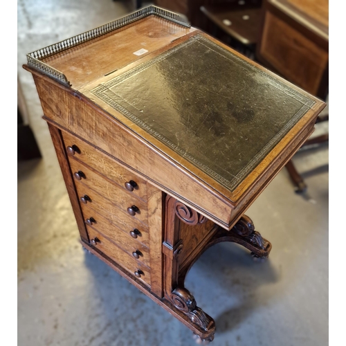 445 - Victorian walnut marquetry foliate Davenport desk. (B.P. 21% + VAT)