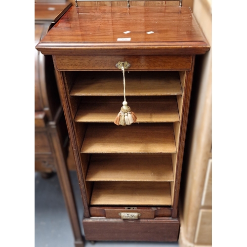 460 - Early 20th century mahogany tambour filing cabinet with brass rail. 50x47x105cm approx. (B.P. 21% + ... 