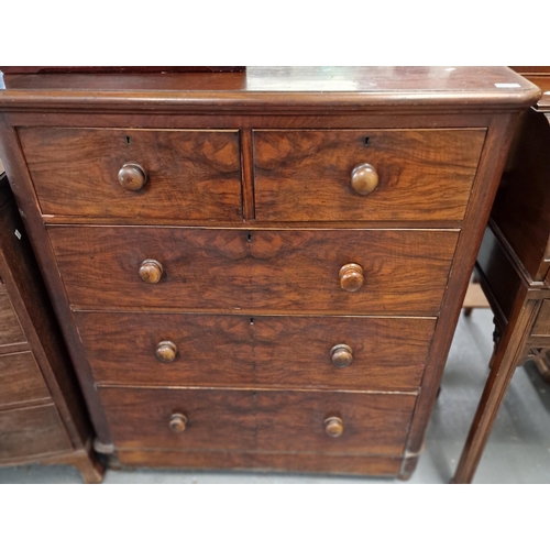 462 - Victorian straight front chest of two short and three long drawers with turned knob handles on pad f... 