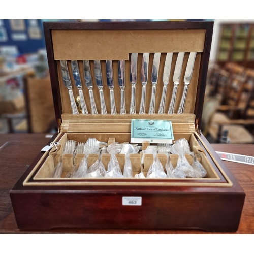 463 - Arthur Price of England silver plated canteen of cutlery in mahogany finish box. (B.P. 21% + VAT)