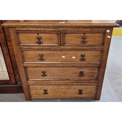 466 - Early 20th century oak straight front chest of two short and three long beaded drawers. 84x46x77cm a... 