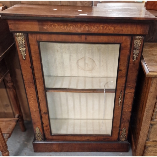 468 - 19th century walnut marquetry inlaid single door pier cabinet with gilt metal mounts. 78x32x101cm ap... 