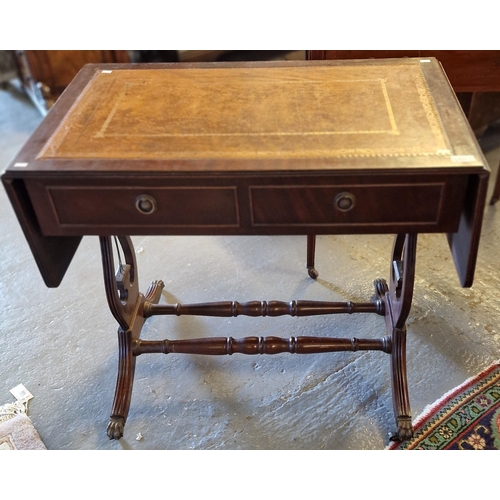 480 - Edwardian mahogany inlaid writing desk with leather top, single drawer above square tapering legs an... 