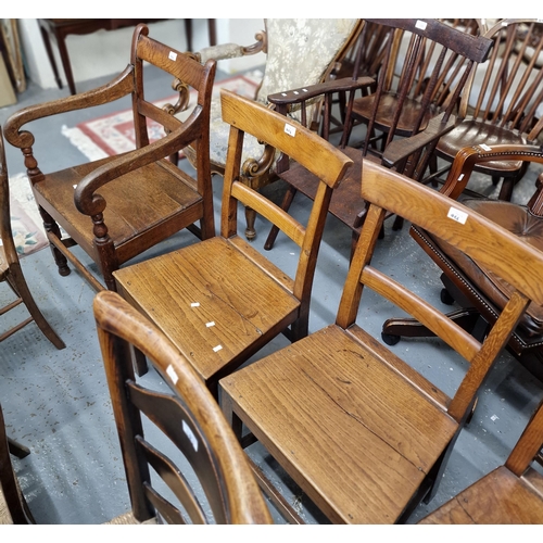 486 - Set of five early 19th century oak bar back farmhouse kitchen chairs together with another similar o... 