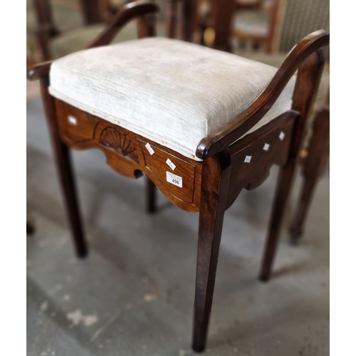 498 - Early 20th century mahogany piano stool with hinged lid. (B.P. 21% + VAT)