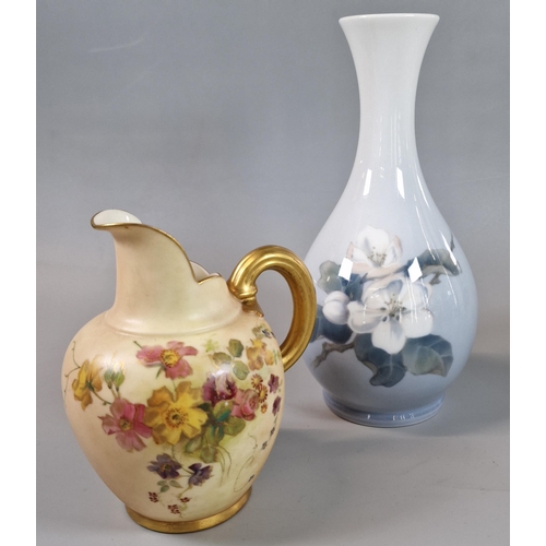 5 - Royal Worcester 1094 blush ivory flatback floral jug together with a Royal Copenhagen Danish bottle ... 