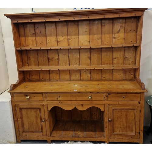 507 - Victorian Pembrokeshire farmhouse pine two stage rack back dog kennel dresser. 184x45x185cm approx. ... 