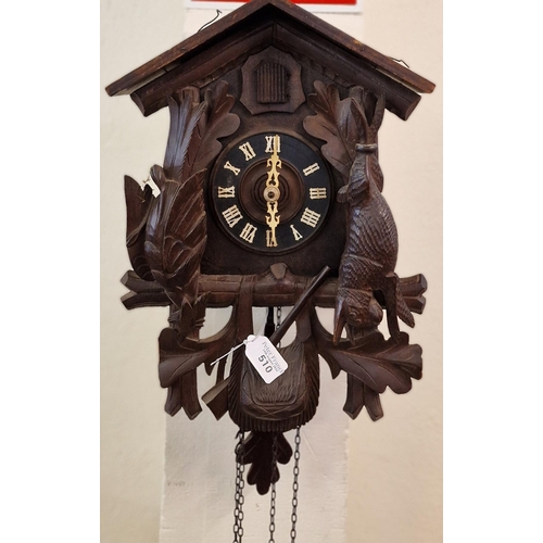 510 - 20th century carved wooden stained Bavarian Cuckoo Clock with weight, chains and pendulum. (B.P. 21%... 