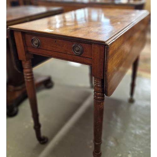 525 - 19th century mahogany Pembroke table standing on ring turned baluster tapering legs and casters.  (B... 