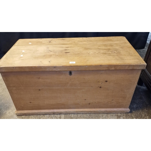 562 - Late Victorian pine trunk with metal loop carrying handles of plain rectangular form. (B.P. 21% + VA... 