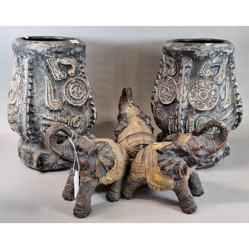 59 - Pair of similar archaic design baluster shaped vases with geometric decoration. 28cm high approx. Un... 