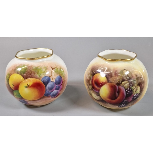 7 - Royal Worcester porcelain globular bud vase shape No G161 signed 'Maybury', hand painted with fruits... 