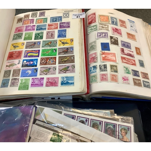 81 - All world collection of stamps in two large albums and selection of covers, cards and stamps in file... 