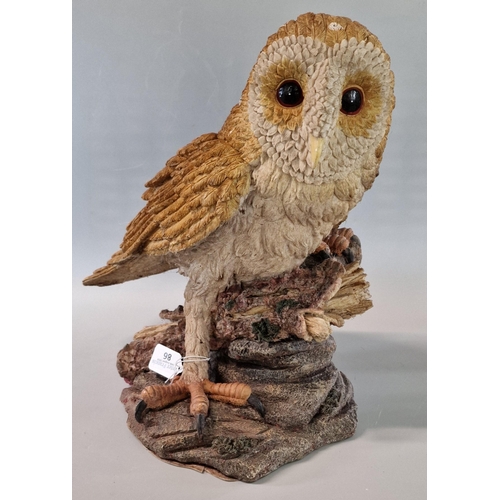 86 - Composition/resin model of a barn owl on naturalistic base. 40cm high approx.  (B.P. 21% + VAT)