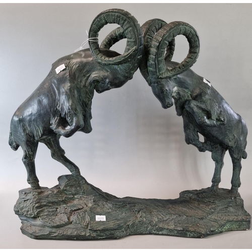 88 - Austin Sculptures, study of two fighting/rutting rams on naturalistic base. 53cm long 45cm high appr... 