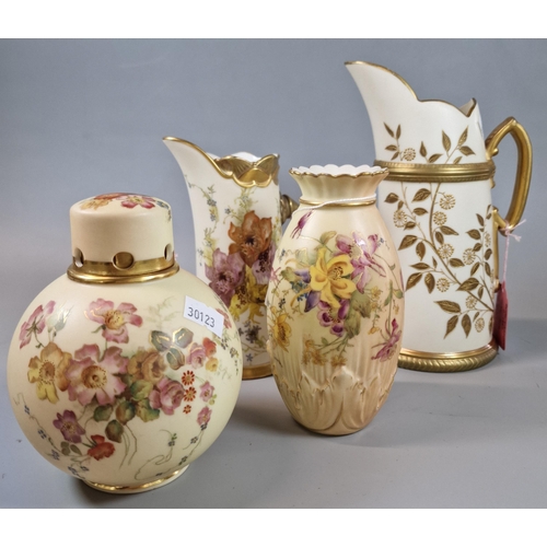 9 - Collection of Royal Worcester blush ivory items to include: two tusk shaped jugs, the tallest 20cm h... 