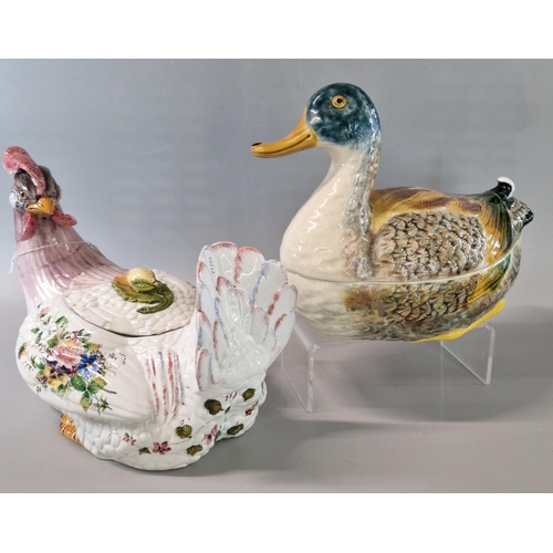 90 - Two ceramic egg crocks in the form of a mallard duck and a hen, marked Italy to the base. (2)  (B.P.... 