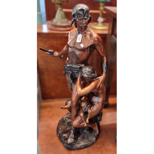 97 - After Emile Andre Boisseau, a modern bronzed figure group, 'La Defense du Foyer'. 80cm high approx. ... 