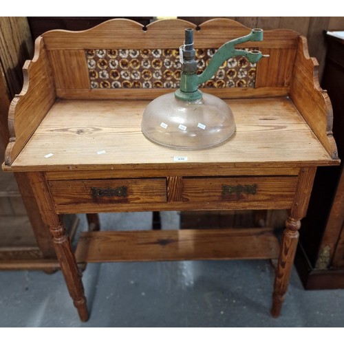 470 - Late 19th early 20th century pitch pine tiled back wash stand. (B.P. 21% + VAT)