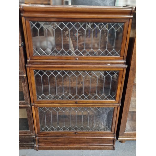 472 - Early 20th century mahogany Globe Wernicke three sectional lead glazed bookcase. 87x30x145cm approx.... 