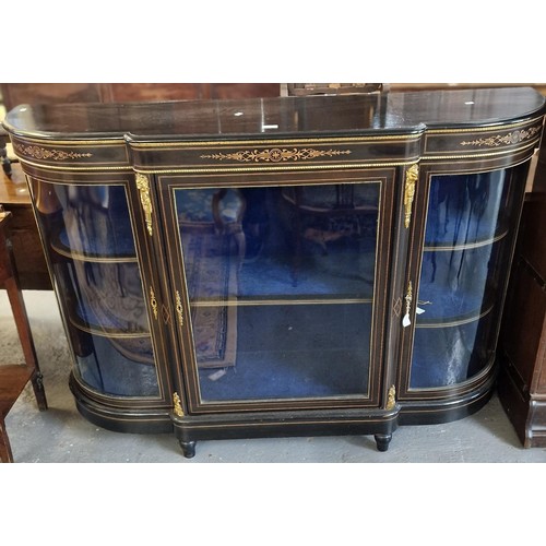 474 - Victorian ebonised and gilded break front credenza with gilt metal mounts, beaded and rope twist dec... 