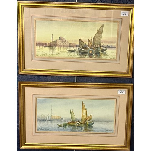 160 - Anton Purigin (?), Venetians scenes, a pair, signed. Watercolours. 20x42cm approx. (2) (B.P. 21% + V... 