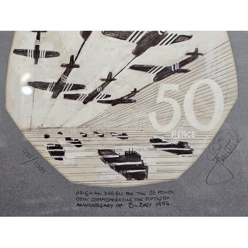 163 - An original design for the 50 pence coin commemorating the 50th anniversary of D Day 1994, limited e... 