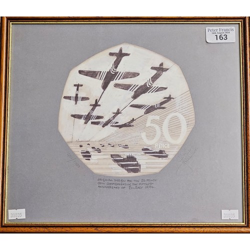 163 - An original design for the 50 pence coin commemorating the 50th anniversary of D Day 1994, limited e... 