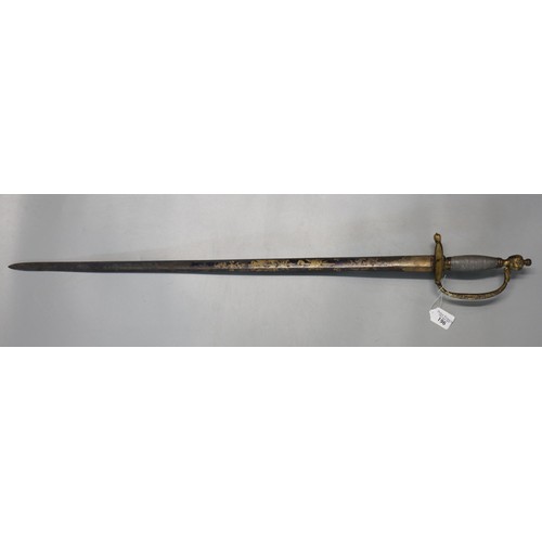 196 - 1796 pattern British Infantry Officer's dress sword, having gilded wire bound single bar hilt with f... 