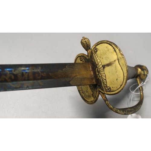 196 - 1796 pattern British Infantry Officer's dress sword, having gilded wire bound single bar hilt with f... 