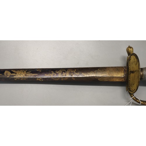 196 - 1796 pattern British Infantry Officer's dress sword, having gilded wire bound single bar hilt with f... 