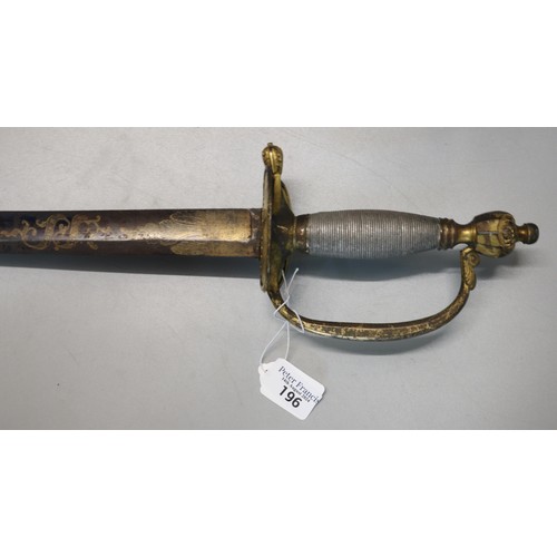 196 - 1796 pattern British Infantry Officer's dress sword, having gilded wire bound single bar hilt with f... 