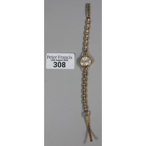 308 - 9ct gold Rone ladies' small head bracelet cocktail watch in original box. 10g approx. (B.P. 21% + VA... 