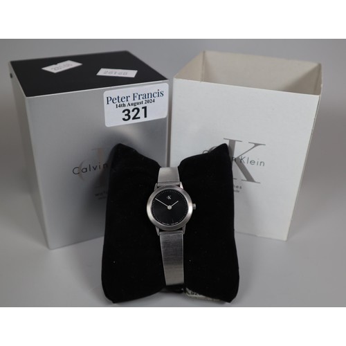 321 - Calvin Klein brushed stainless steel ladies' bracelet wristwatch in original box and slip cover. (B.... 