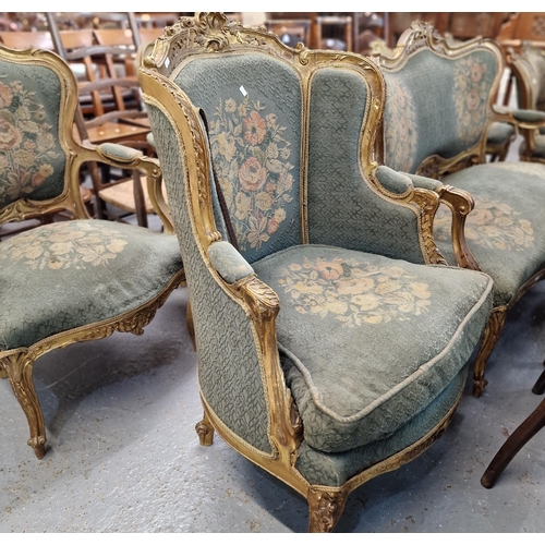 484 - 19th century French Louis XV rococo style carved wood and gesso framed ten piece parlour suite compr... 