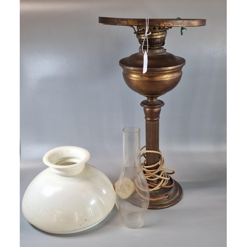 100 - Early 20th century oil burner now converted to electricity, having opaline glass mushroom shade, tog... 