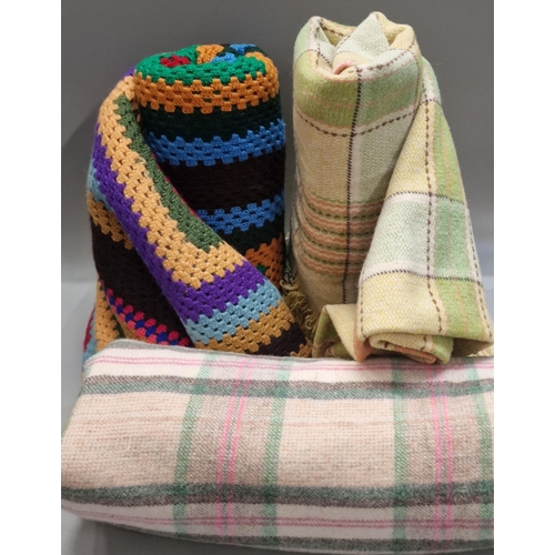 116 - Two vintage checked blankets together with another multi-coloured geometric blanket (3) (B.P. 21% + ... 