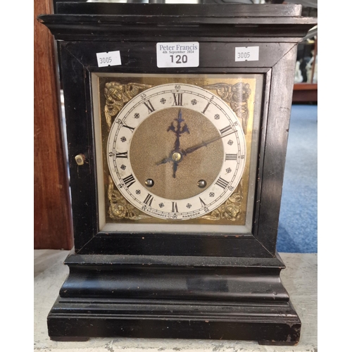 120 - German two train five glass mantel clock with brass face having Roman silvered chapter ring. Brass d... 