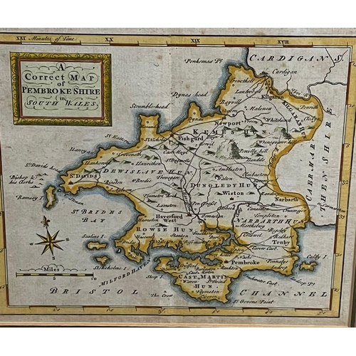 160 - Thomas Osbourne, an 18th century hand coloured map 'A Correct Map of Pembrokeshire in south Wales'. ... 