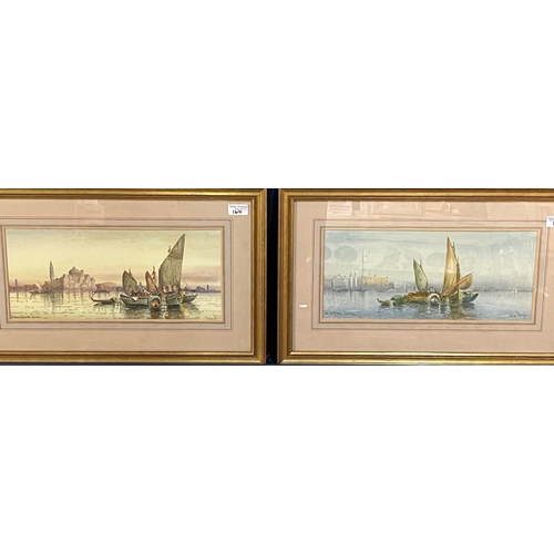 164 - Anton Purigin (?), Venetians scenes, a pair, signed. Watercolours. 20x42cm approx. (2) (B.P. 21% + V... 