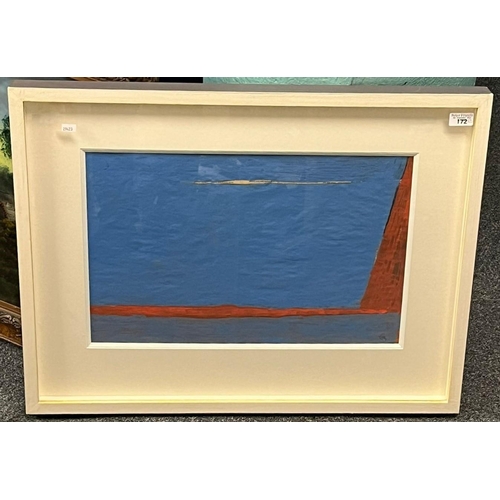 172 - Frank Beanland (British born 1936), 'Red and Blue abstract', acrylic on newsprint. Signed. 34 x 54cm... 