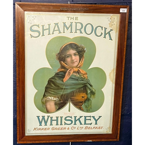 177 - Rare 'The Shamrock Irish Whiskey' advertising poster, featuring a young woman, and reading 'Veritor'... 