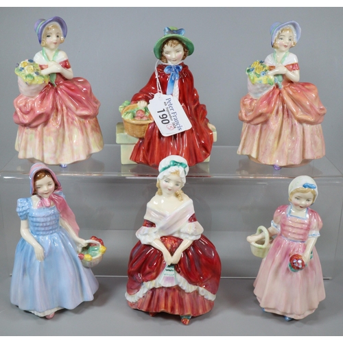 190 - Five Royal bone china figurines to include: 'Linda', 'Peggy' etc. (5) (B.P. 21% + VAT)