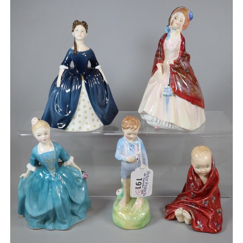 191 - Six Royal Doulton bone china figurines to include: 'Little Pig', 'She Loves me Not', 'Paisley Shawl'... 