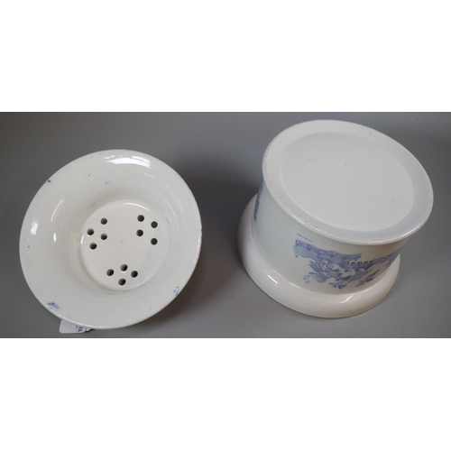 201 - Victorian blue and white transfer printed lidded and pierced potting pot.   (B.P. 21% + VAT)