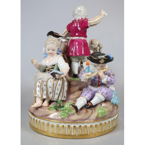 204 - Late 19th century Meissen porcelain figure group of children in a musical band playing flute, tambou... 