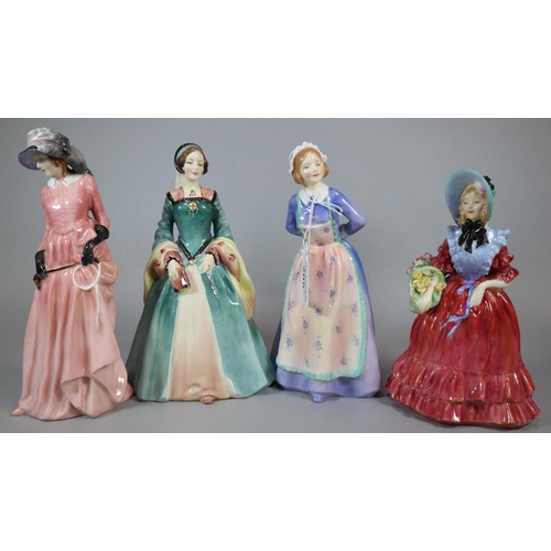 205 - Four Royal Doulton bone china figurines to include: 'Maureen', 'Susan', 'Lady Betty' and 'Janice'. (... 