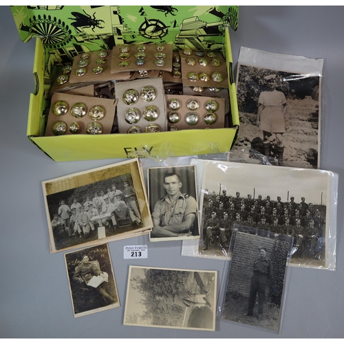 213 - Shoe box comprising Army and Navy photos together with other military photos and a collection of Arm... 