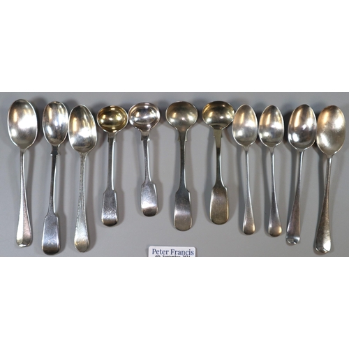 245 - Collection of silver and silver plated spoons. Silver content 2.64 troy oz approx.  (B.P. 21% + VAT)