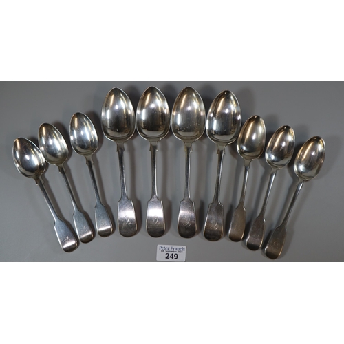 249 - Bag of 19th and 20th century silver spoons. 18.7 troy oz approx.  (B.P. 21% + VAT)